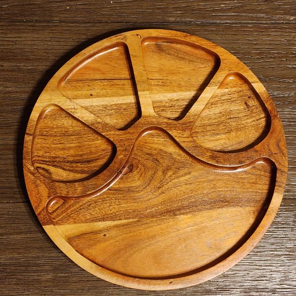 Carved Acacia Wood Divided Serving Tray - Picture 3 of 9